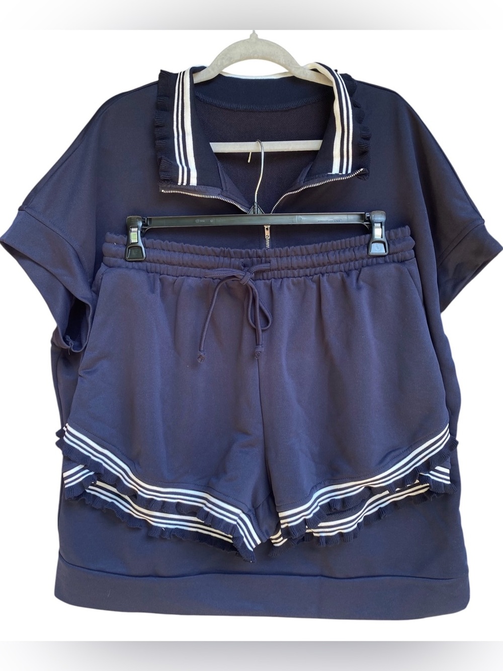 IMILY BELA Shorts Set Two Piece Ruffle Stripe Tennis Golf Dark Blue Size XXL NWT